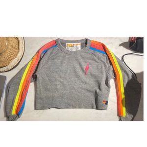 Aviator Nation BOLT EMBROIDERY CLASSIC CROPPED CREW SWEATSHIRT size xs womens